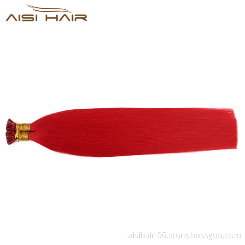 Aisi Hair 10A Unprocessed Red Human Hair Pre Bonded Keratin Double Drawn I Tip Human Hair Extension For Women